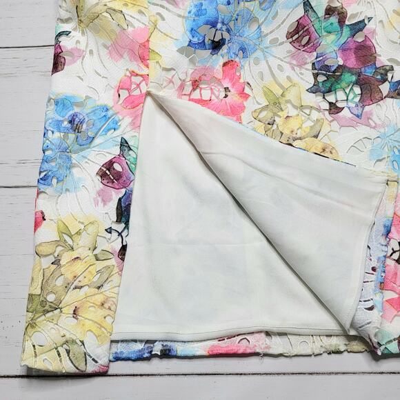 Dress the Population Joelle Sheath Midi Raspberry Multi Floral Cutout Small - Picture 7 of 10